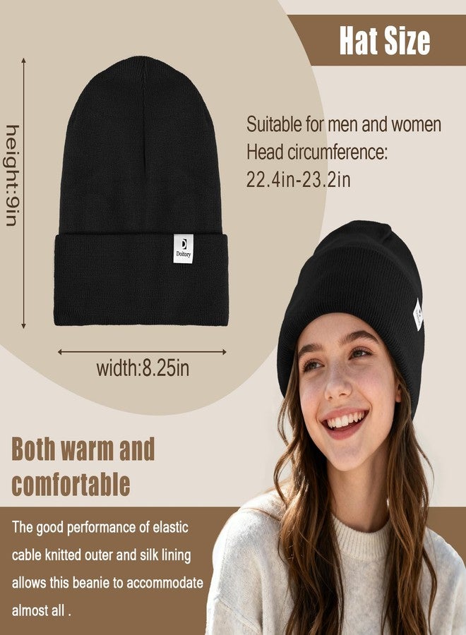 Doitory Satin Lined Beanie Hat, Winter Hats for Women & Men, Soft Silk Lining Cuffed Knit Beanie Unisex Skull Cap Black - Image 2